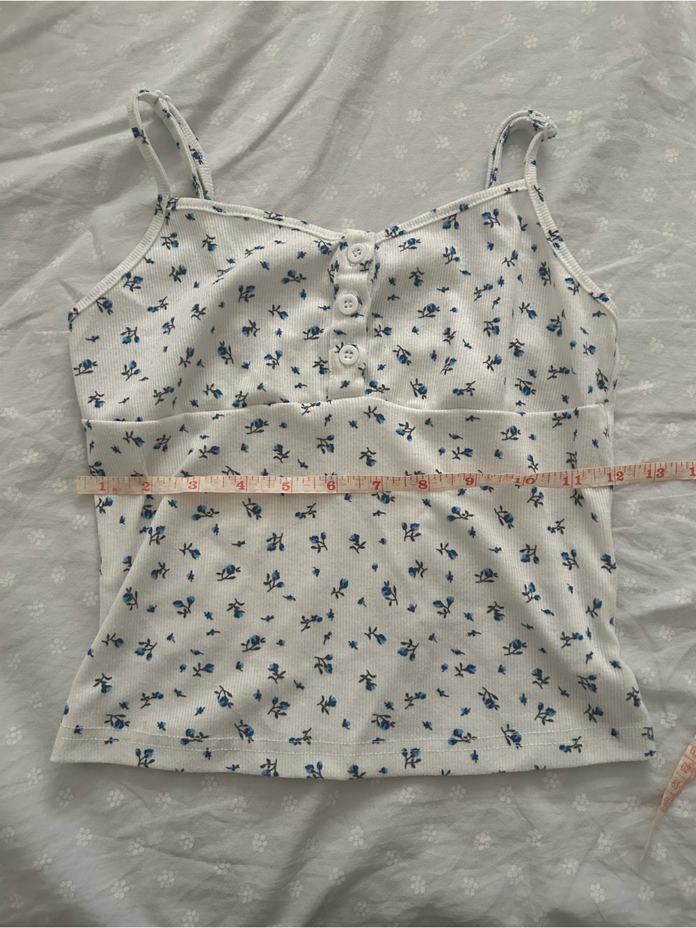2/$10 White Floral Ribbed Tank Top with Blue Print - Picture 3 of 6